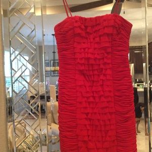 Cache Red Short Ruffle Chiffon Dress